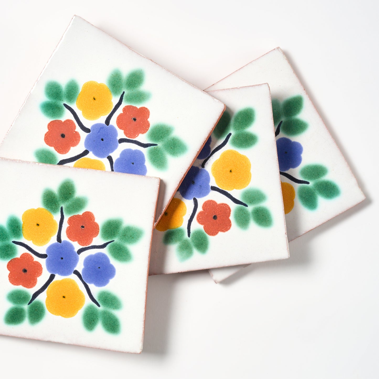 Vintage 1980s Hand Painted Floral Mexican Tiles