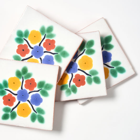 Vintage 1980s Hand Painted Floral Mexican Tiles