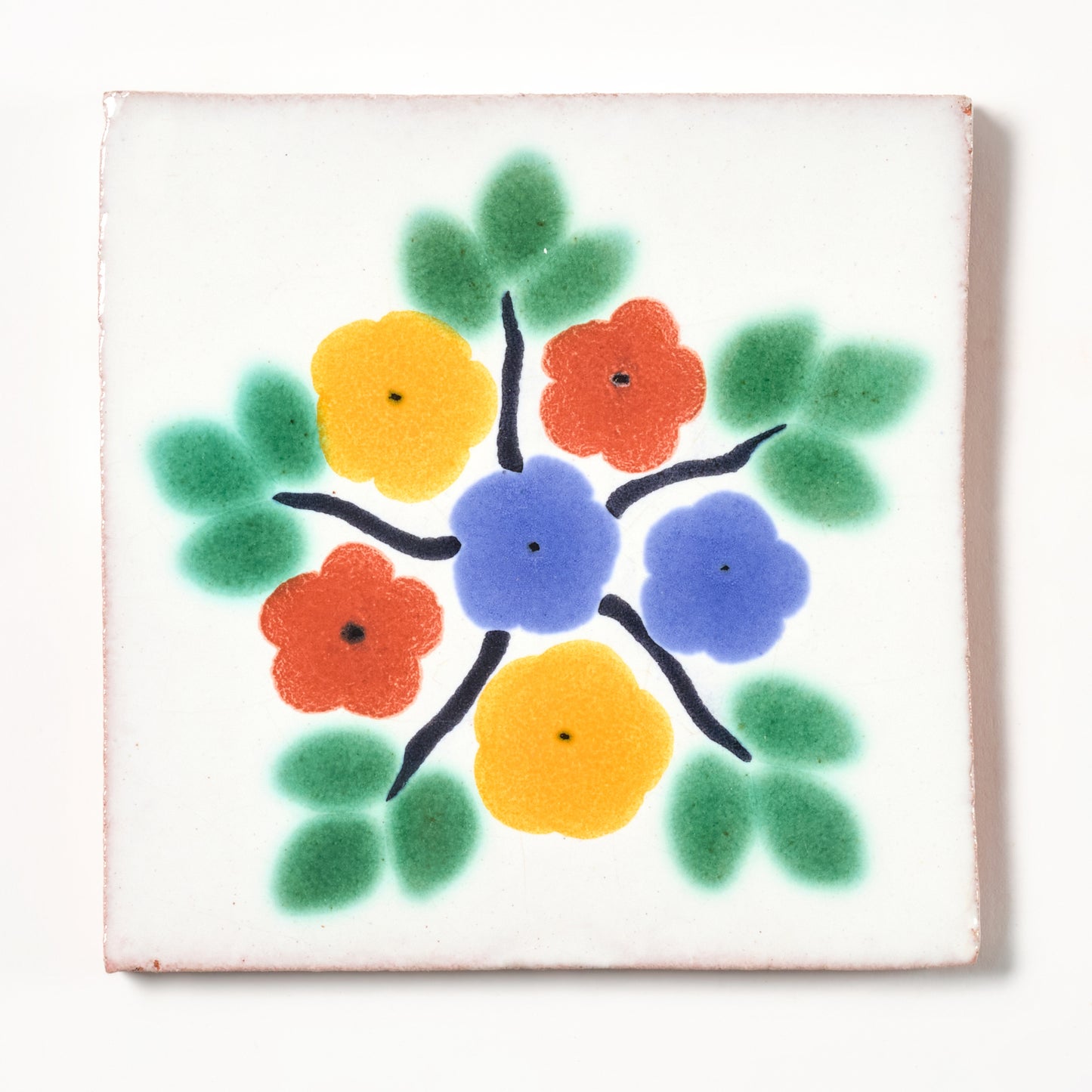 Vintage 1980s Hand Painted Floral Mexican Tiles