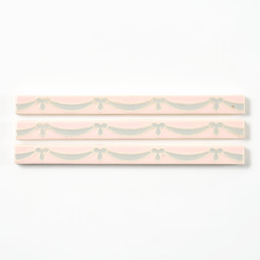 1920s American Encaustic Pink & Gray Swag Trim Tile