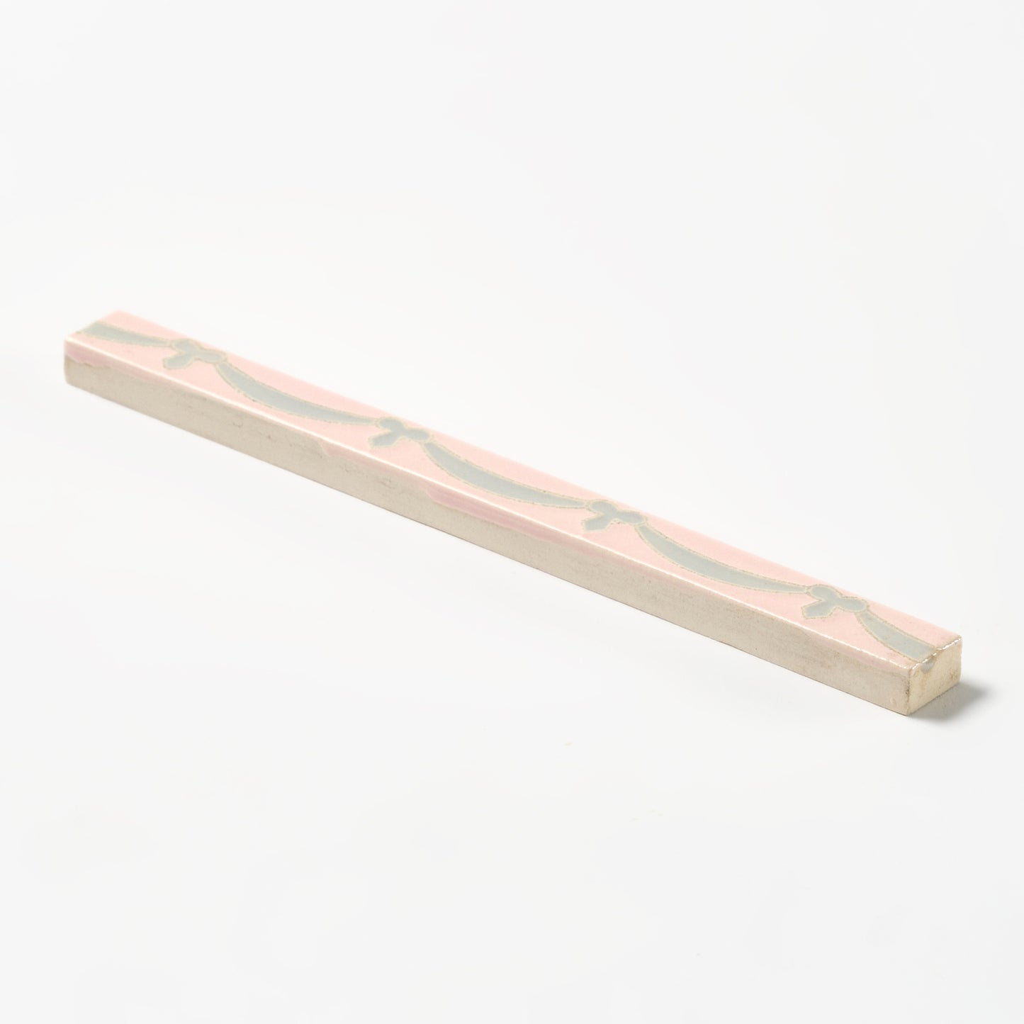 1920s American Encaustic Pink & Gray Swag Trim Tile