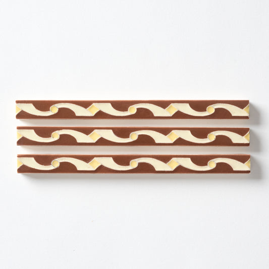 1920s American Encaustic Brown, Yellow & Ivory Ribbon Trim Tile