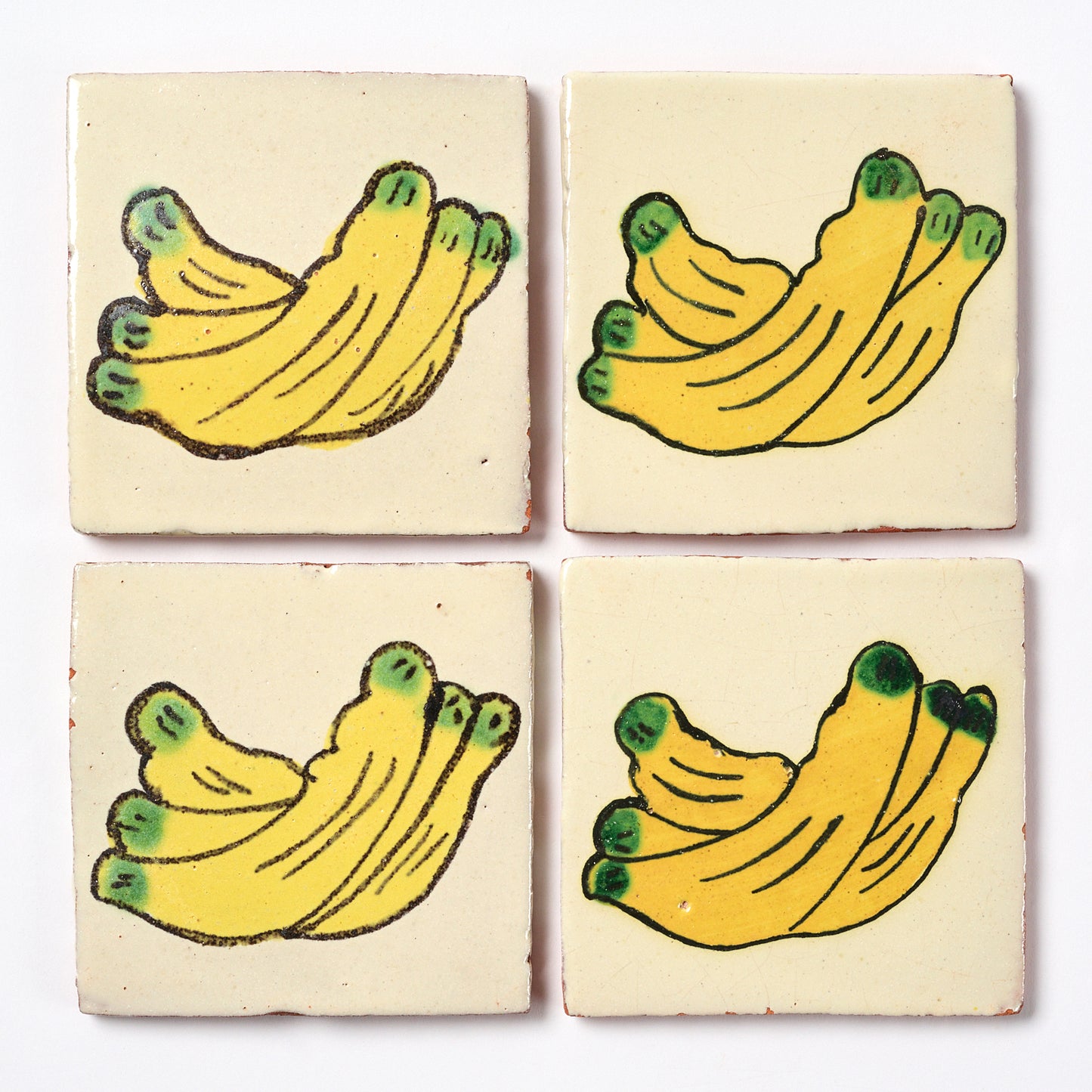 Vintage 1980s Hand Painted Mexican Banana Fruit Tiles, 10 Sq Ft Lot - 80 Piece Set