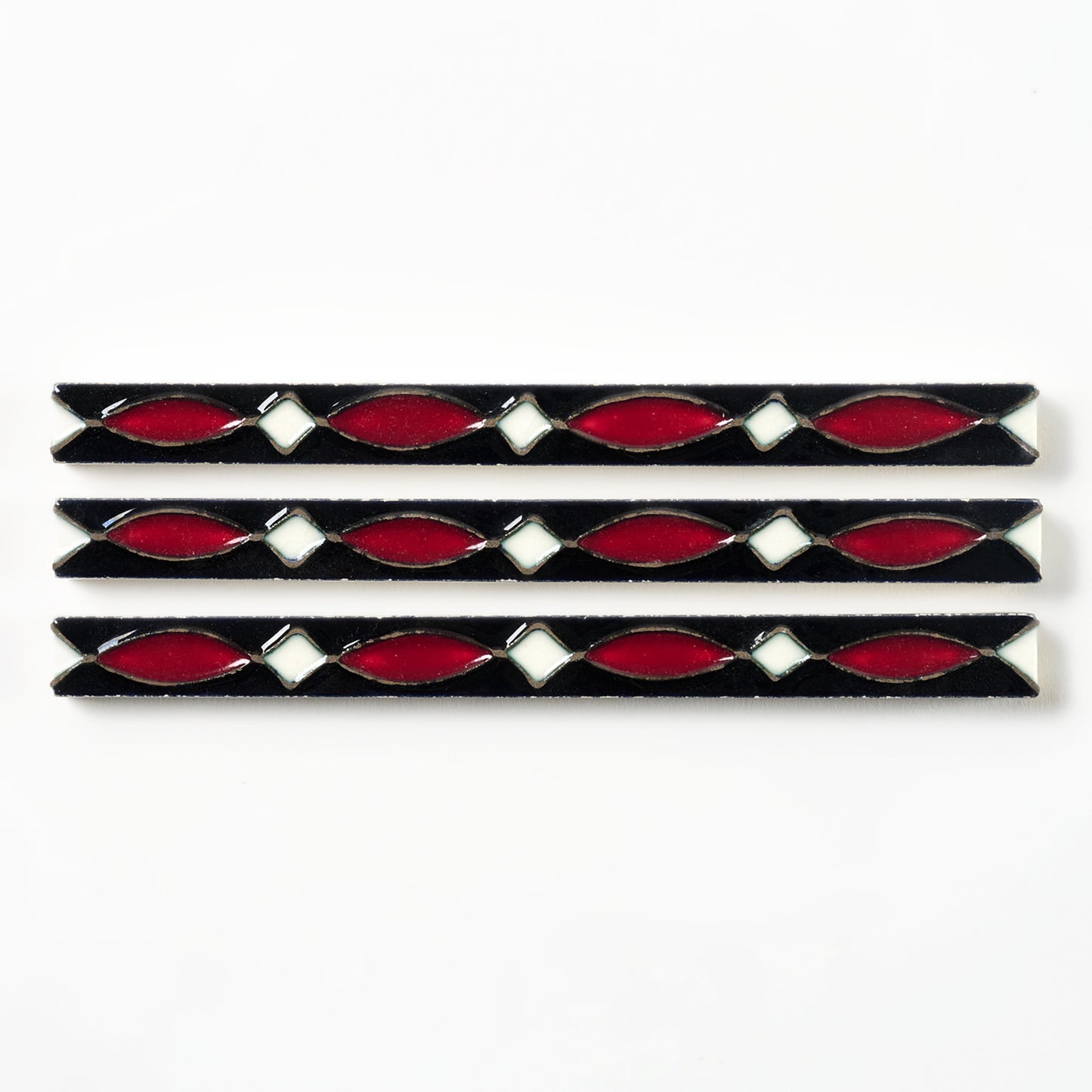 1950s Suntile Black, Burgundy & White Geometric Trim Tile