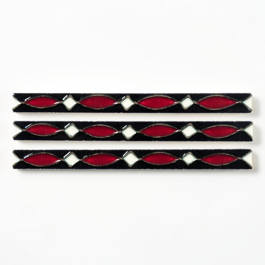 1950s Suntile Black, Burgundy & White Geometric Trim Tile