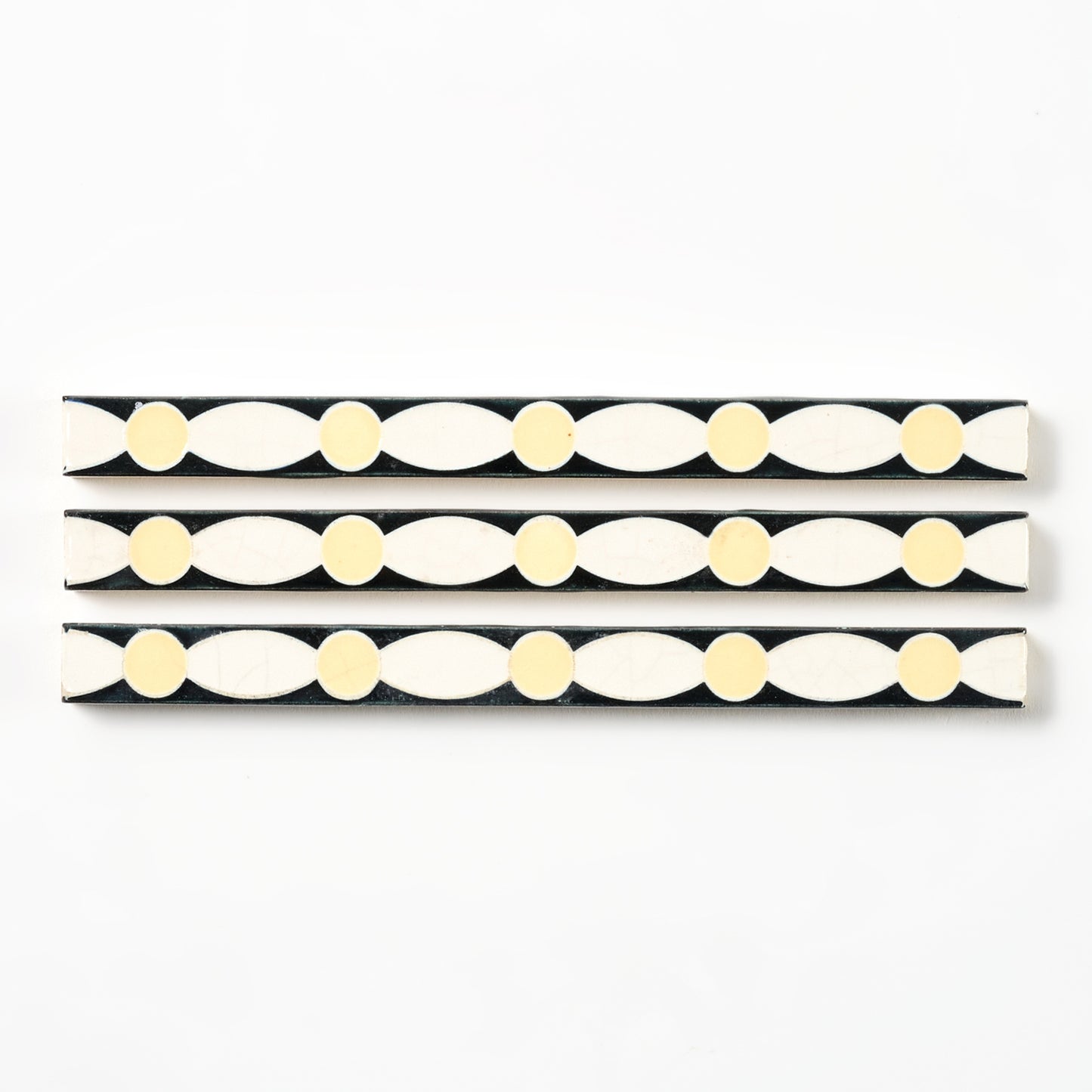 1950s American Encaustic Black & Yellow Deco Trim Tile