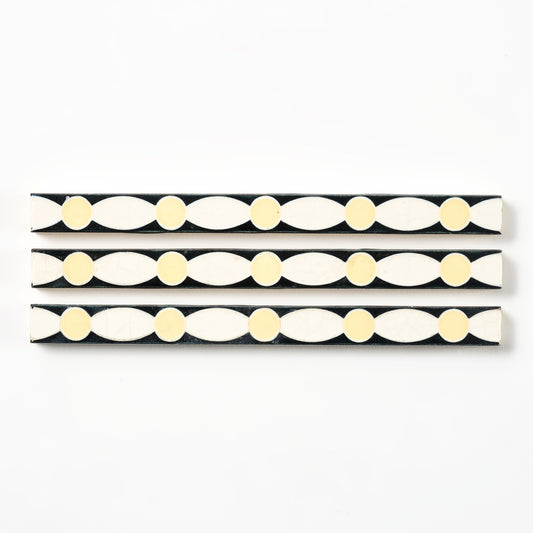 1950s American Encaustic Black & Yellow Deco Trim Tile