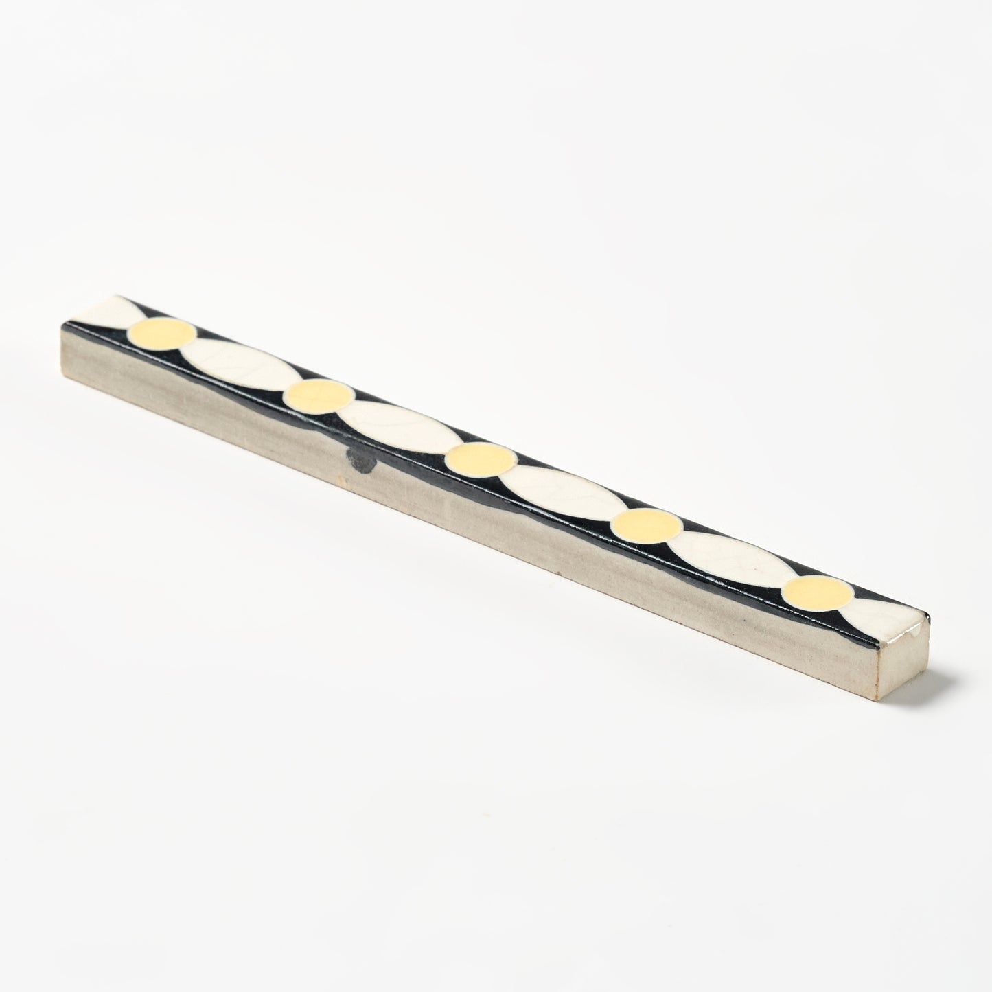 1950s American Encaustic Black & Yellow Deco Trim Tile