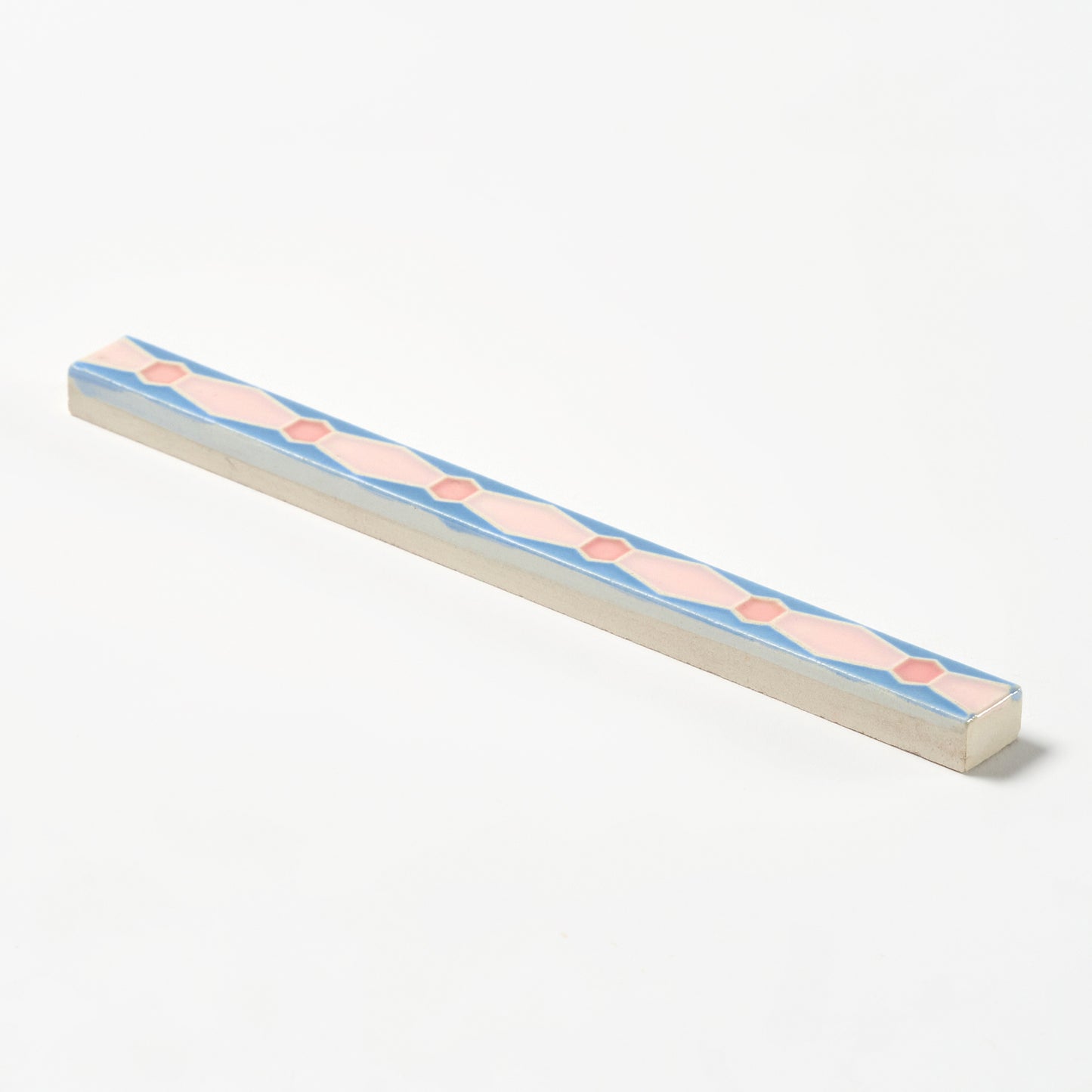 1920s American Encaustic Blue & Pink Deco Trim Tile