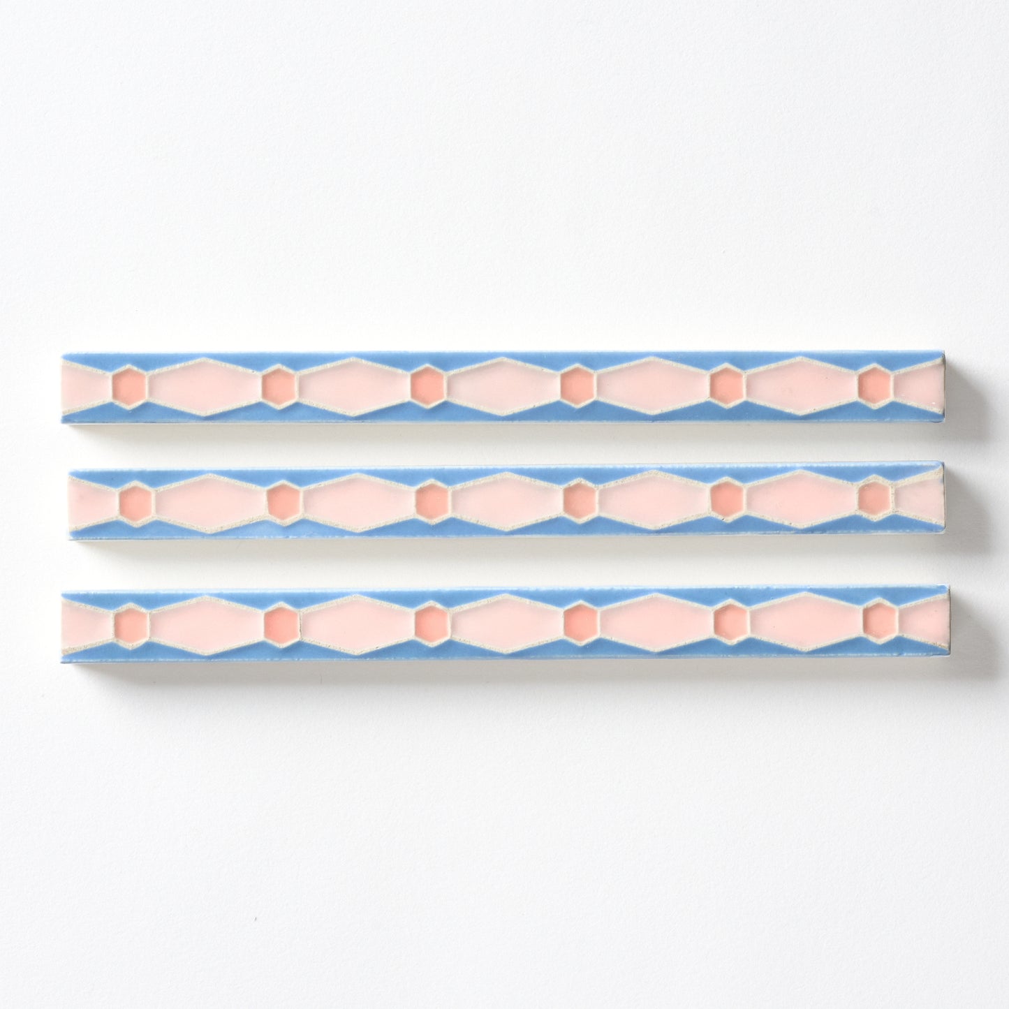 1920s American Encaustic Blue & Pink Deco Trim Tile