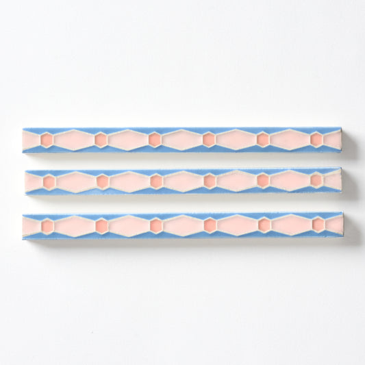 1920s American Encaustic Blue & Pink Deco Trim Tile