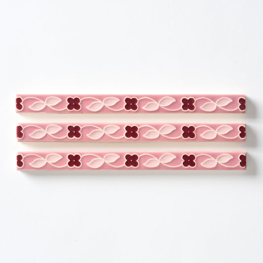 1920s American Encaustic Pink & Burgundy Floral Trim Tile
