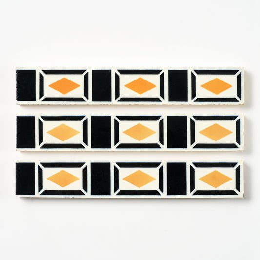1950s Wide Black & Yellow Diamond Trim Tile