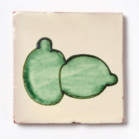 Vintage 1980s Hand Painted Mexican Lime Fruit Tiles, 10.5 Sq Ft Lot - 84 Piece Set