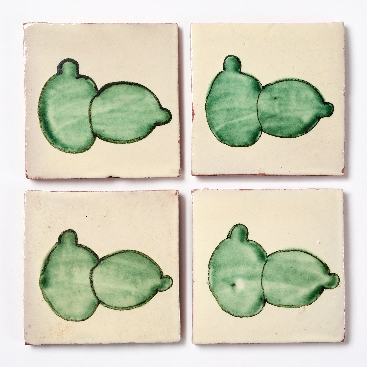 Vintage 1980s Hand Painted Mexican Lime Fruit Tiles, 10.5 Sq Ft Lot - 84 Piece Set