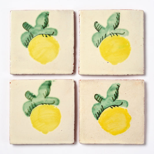 Vintage 1980s Hand Painted Mexican Lemon Fruit Tiles, 23 Sq Ft Lot - 188 Piece Set