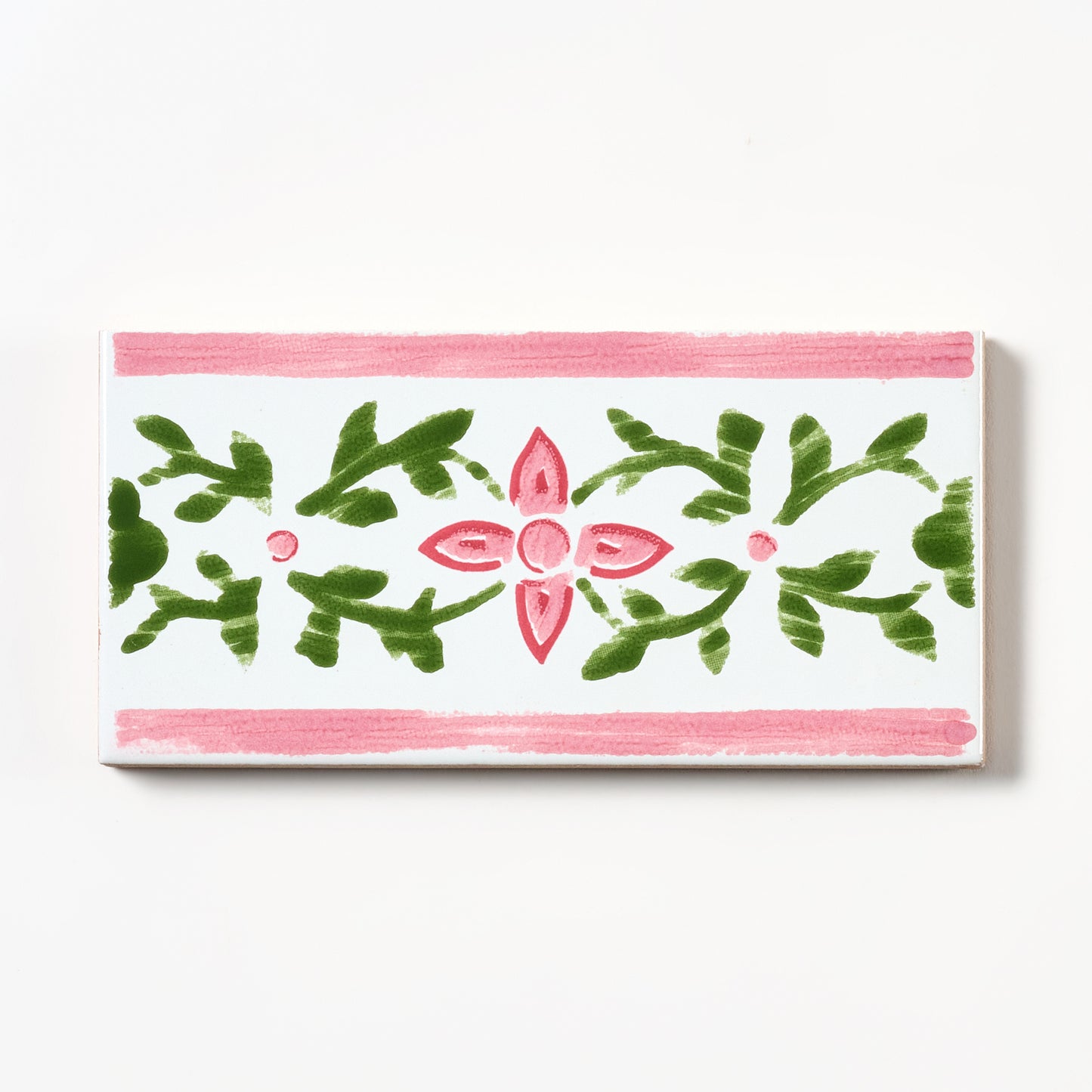 1980s White Hand Painted Italian Made Vine and Flower Wall Tile