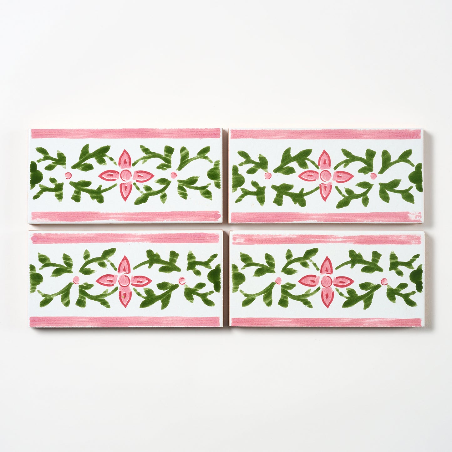 1980s White Italian Made Floral Vine Border Wall Tile