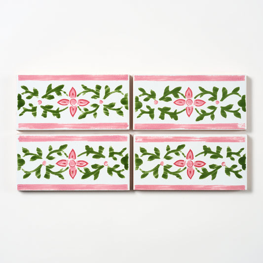 1980s White Italian Made Floral Vine Border Wall Tile