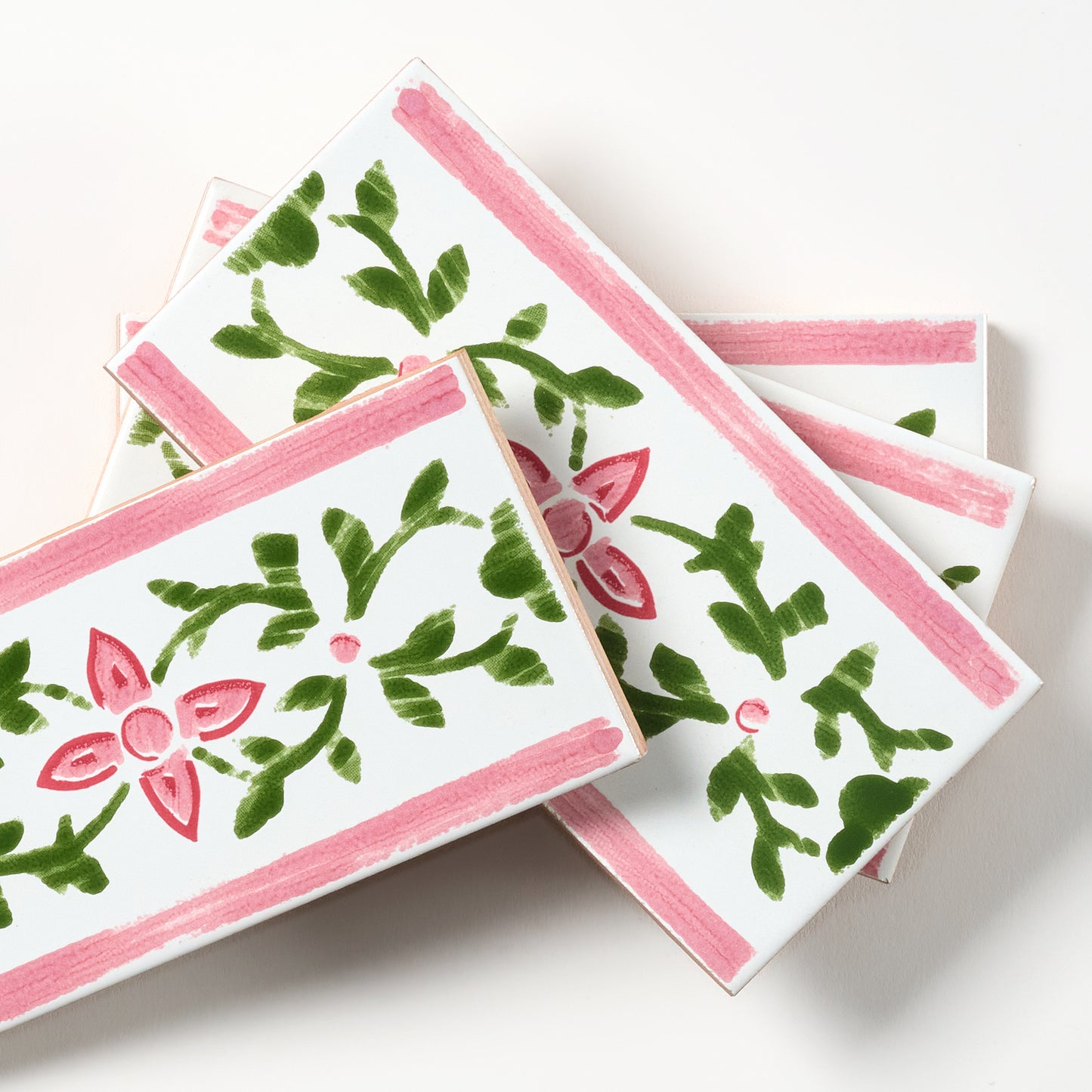1980s White Italian Made Floral Vine Border Wall Tile