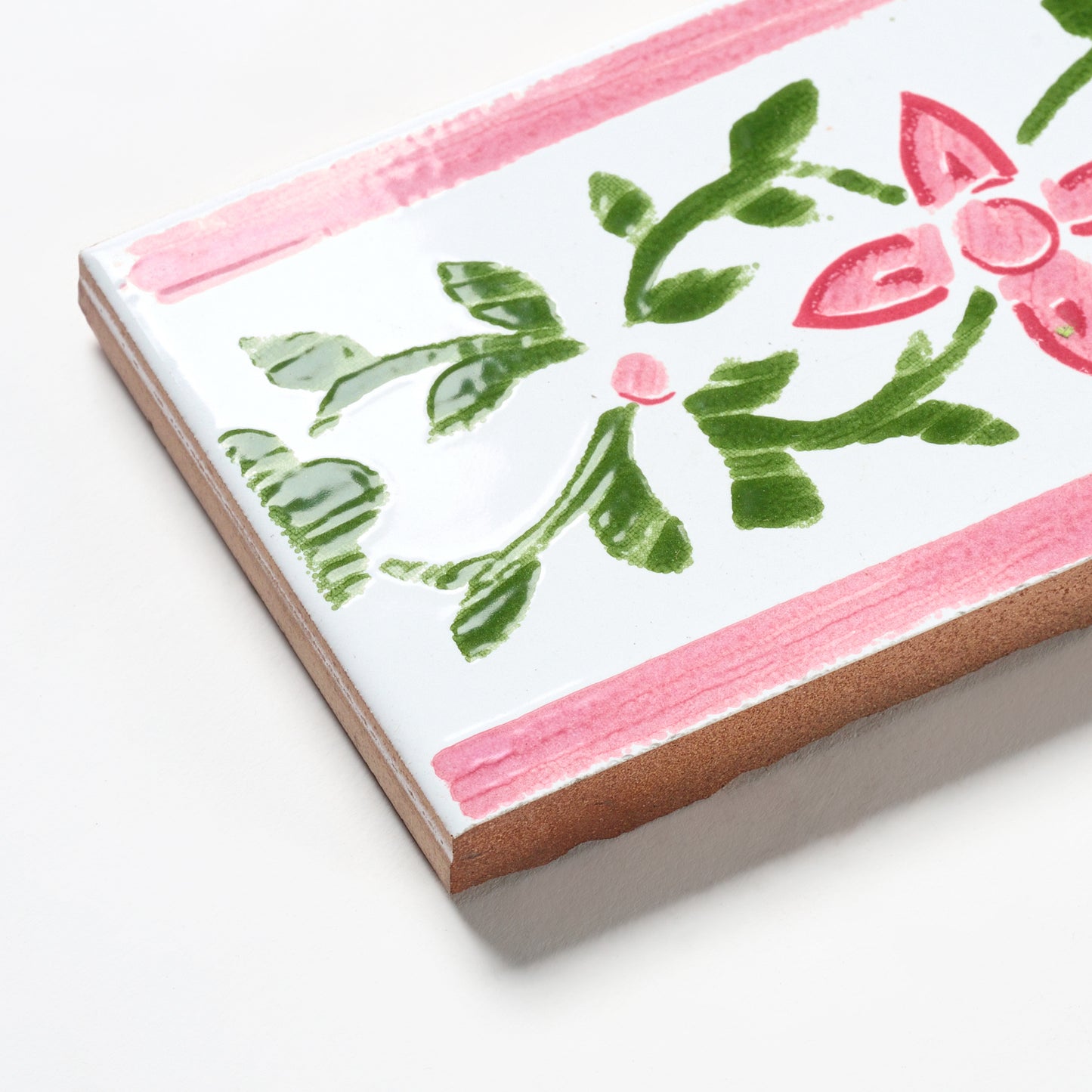 1980s White Italian Made Floral Vine Border Wall Tile