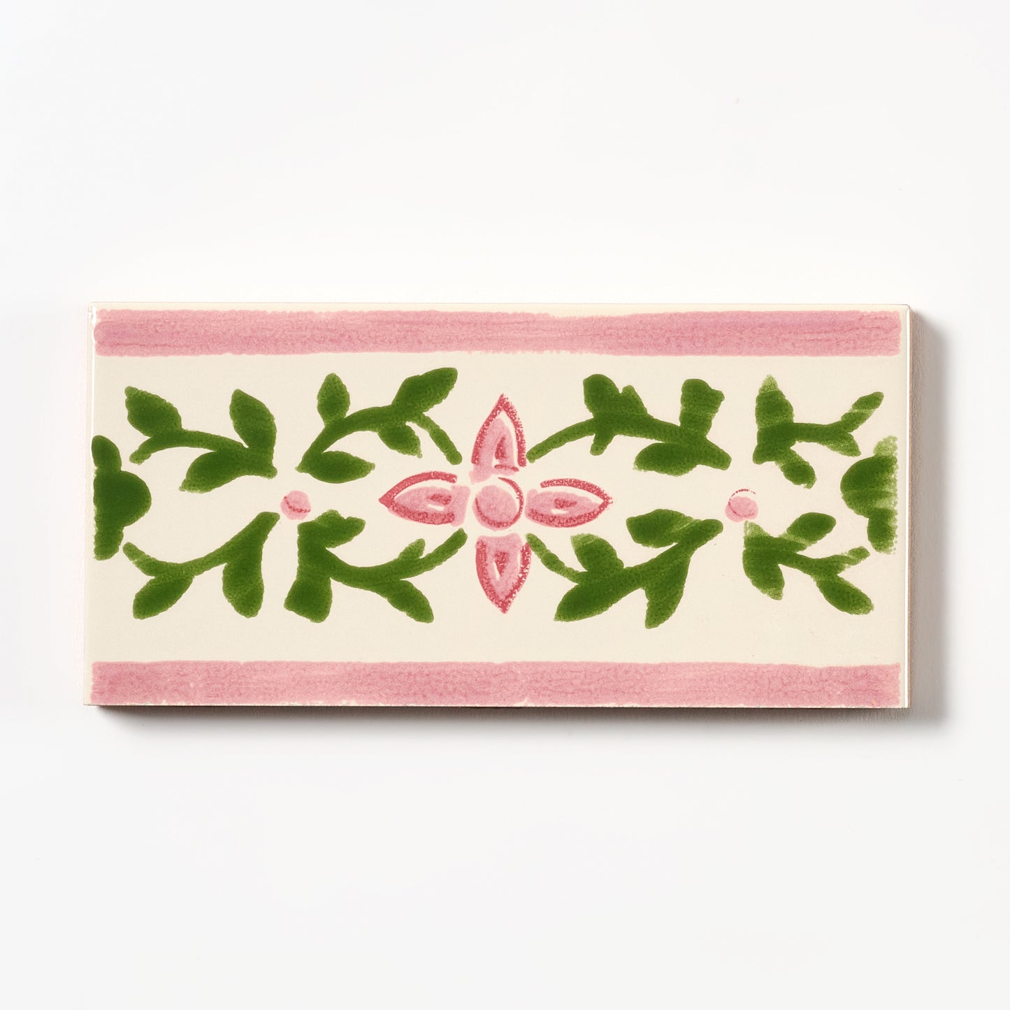 1980s Biscuit Italian Made Floral Vine Border Wall Tile