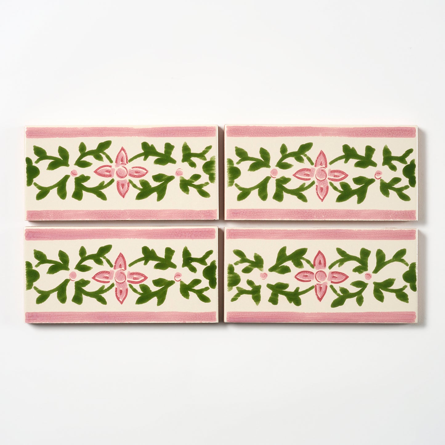 1980s Biscuit Italian Made Floral Vine Border Wall Tile