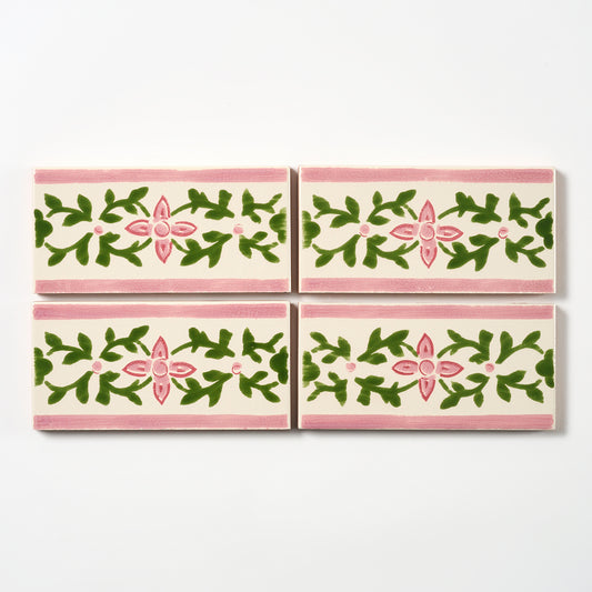 1980s Biscuit Italian Made Floral Vine Border Wall Tile