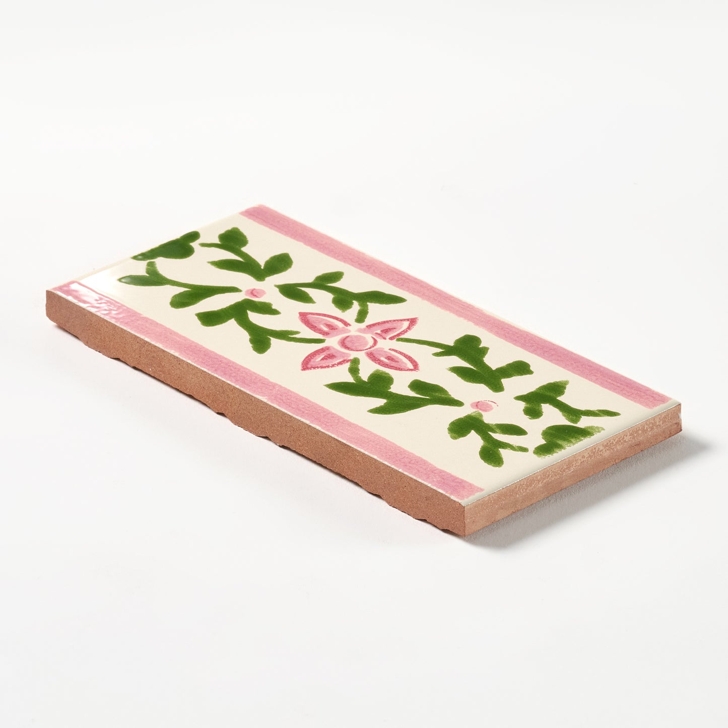 1980s Biscuit Italian Made Floral Vine Border Wall Tile