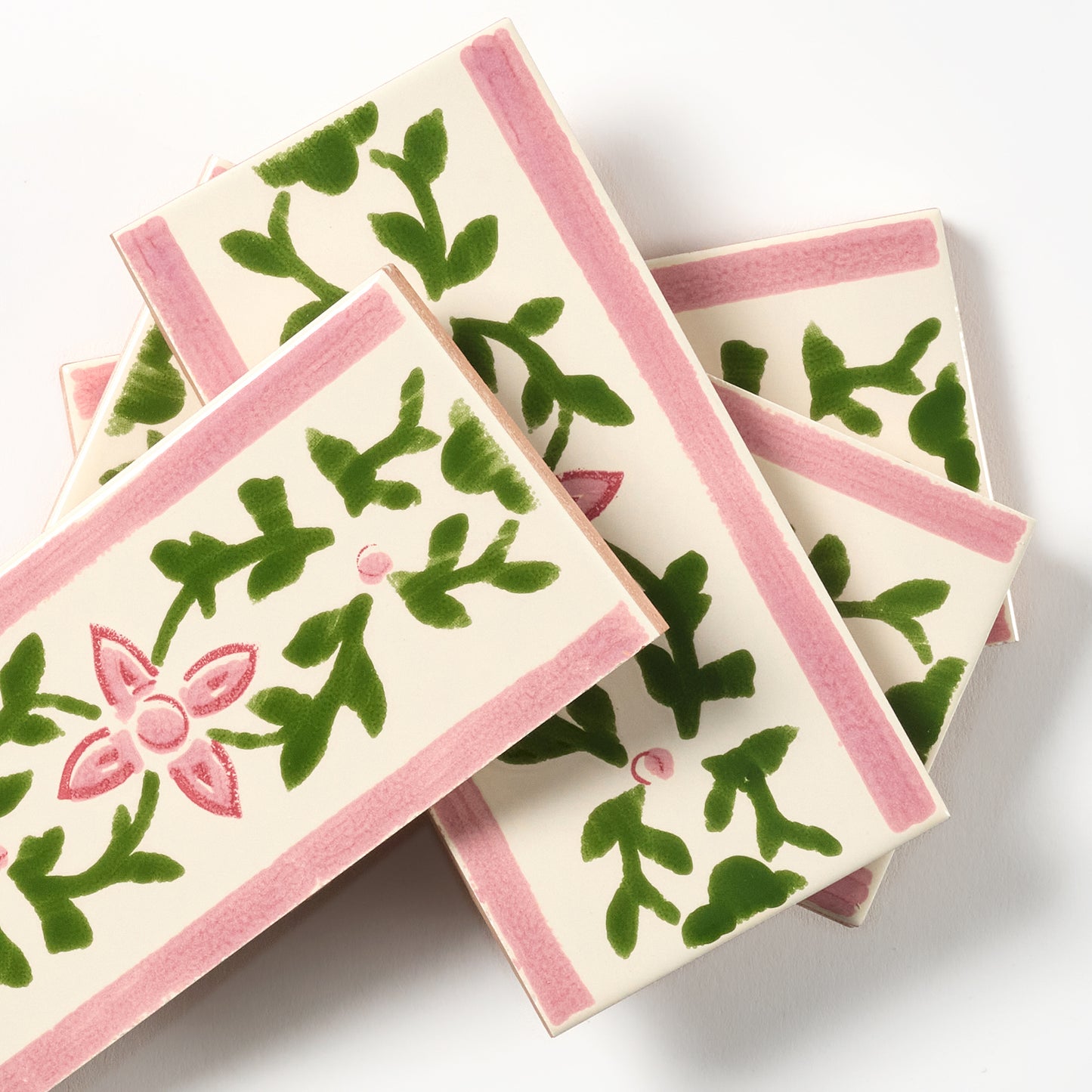1980s Biscuit Italian Made Floral Vine Border Wall Tile