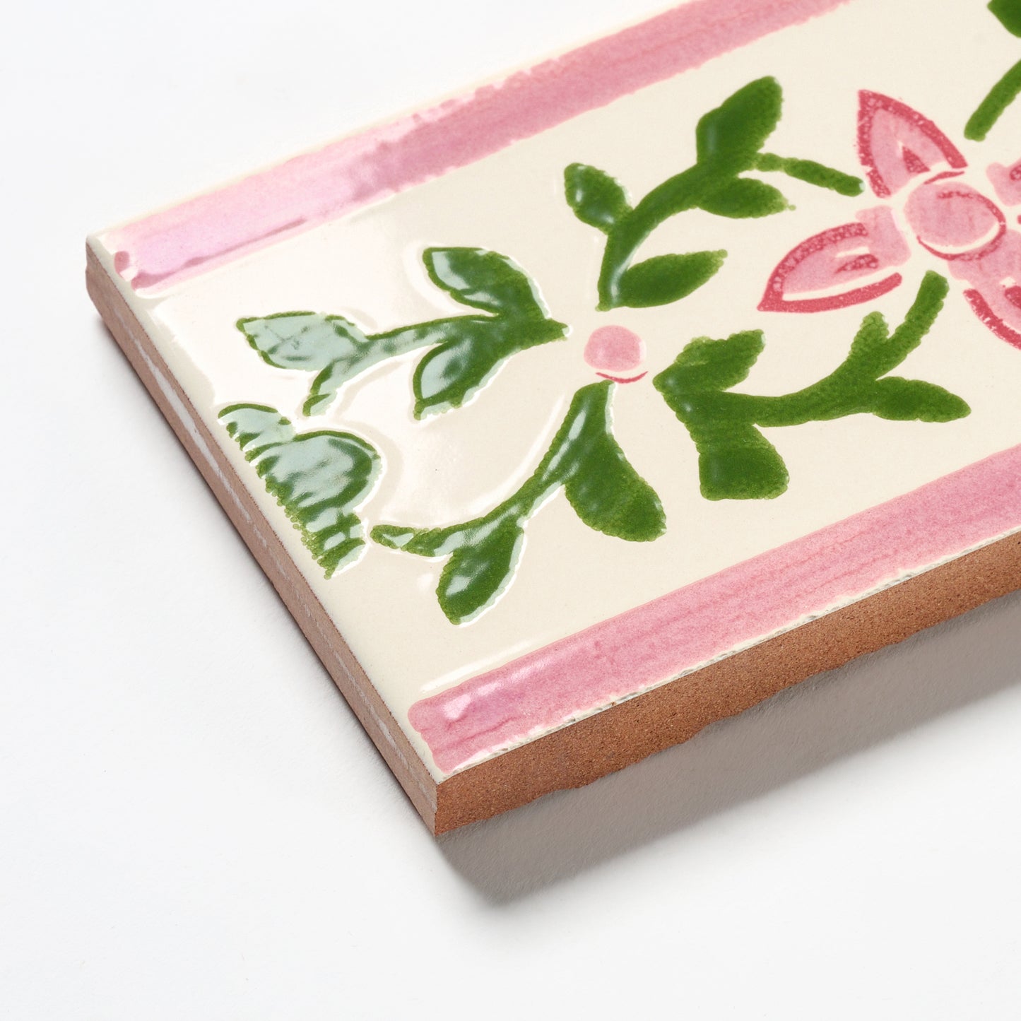 1980s Biscuit Italian Made Floral Vine Border Wall Tile