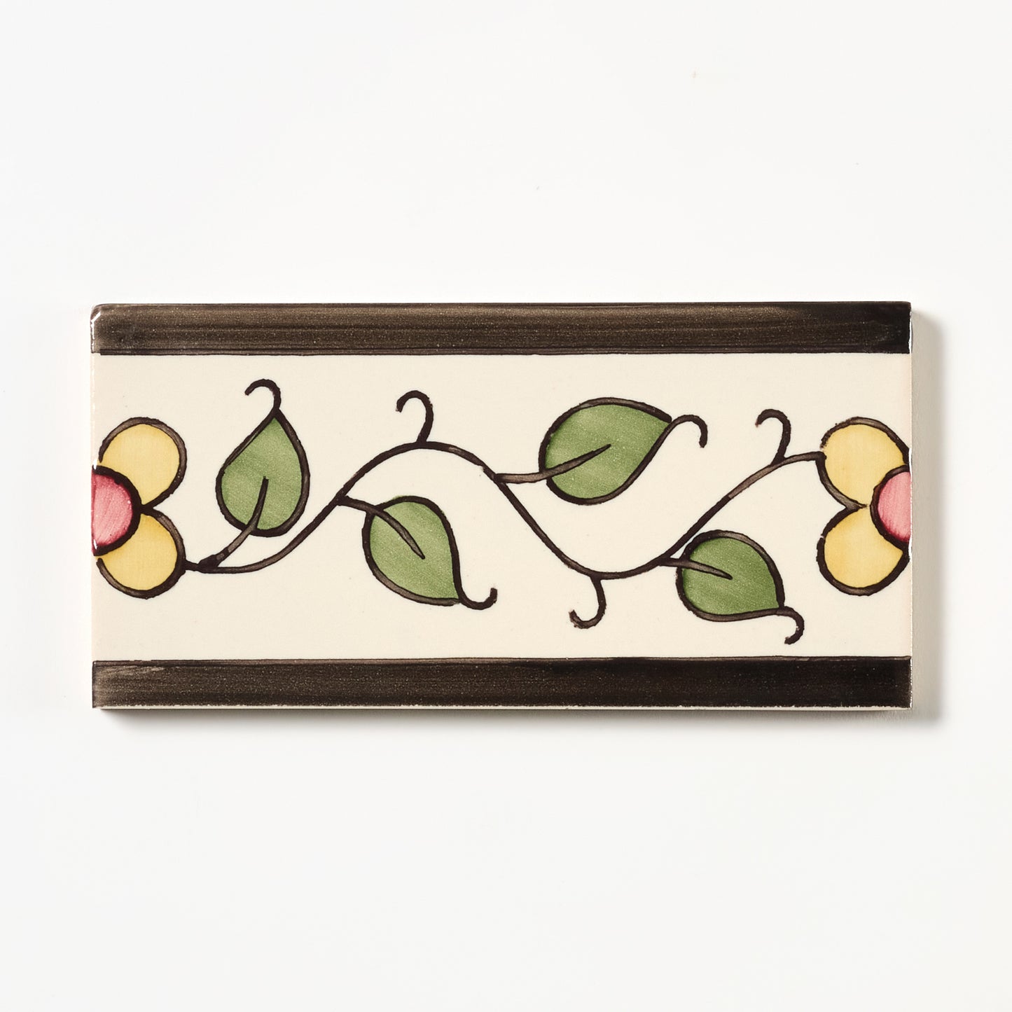 1980s Biscuit And Brown Floral Vine Border Wall Tile