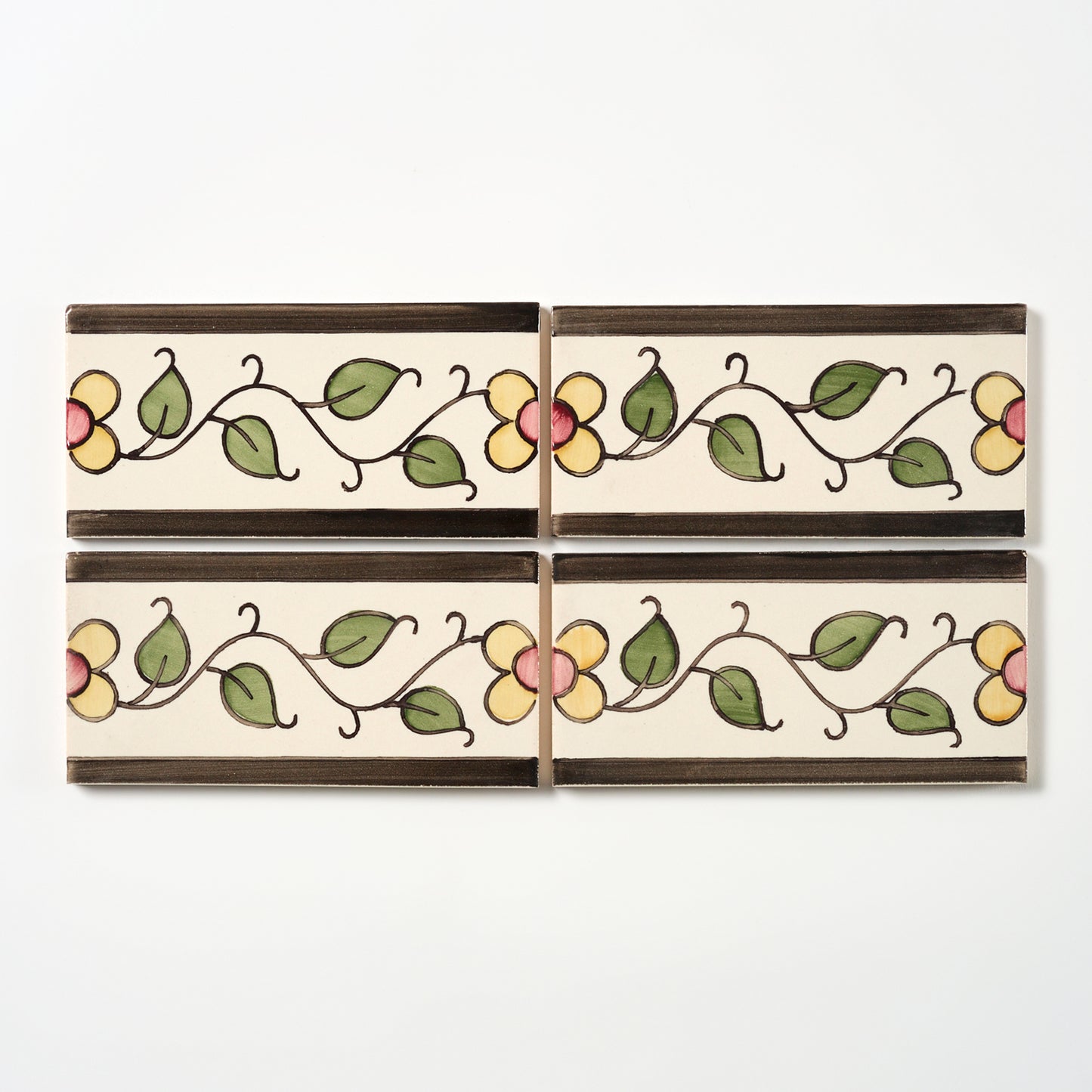 1980s Biscuit And Brown Floral Vine Border Wall Tile