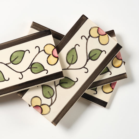 1980s Biscuit And Brown Floral Vine Border Wall Tile