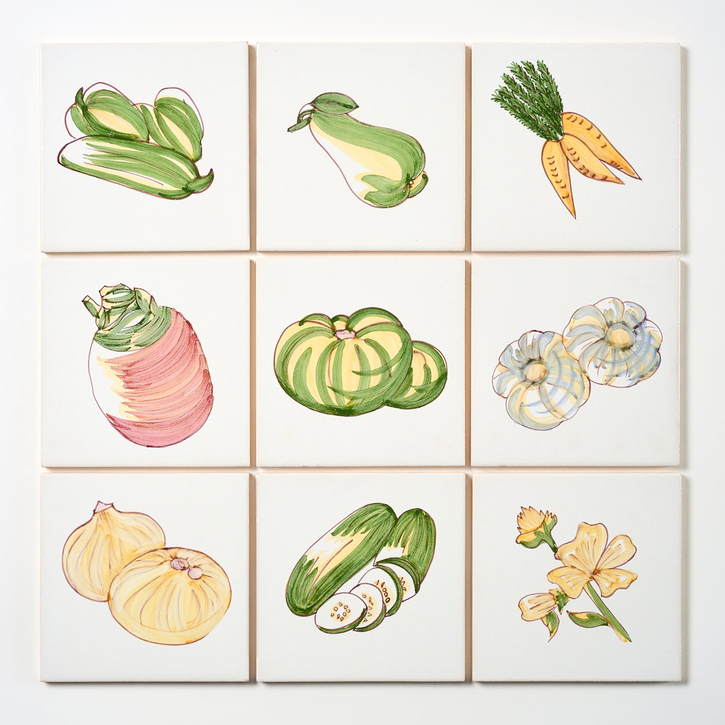 1980s White Hand Painted Portuguese Squash Wall Tile