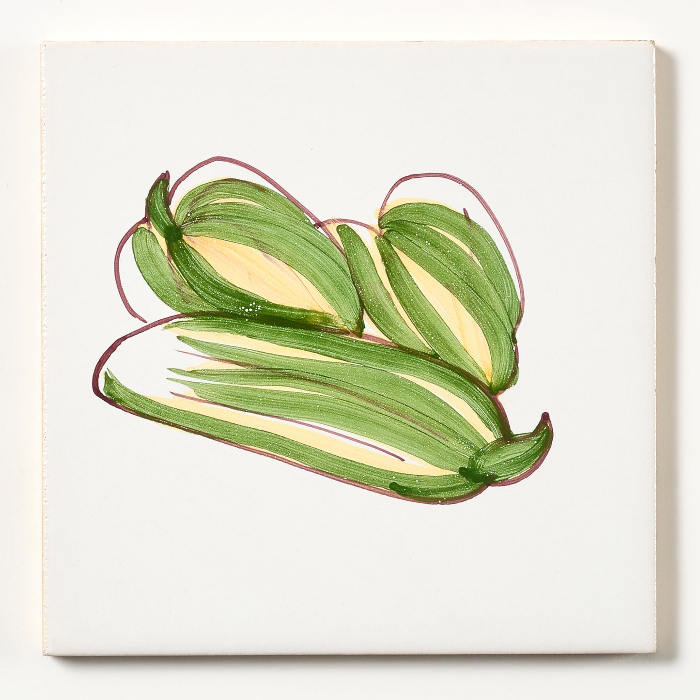 1980s White Hand Painted Portuguese Squash Trio Wall Tile
