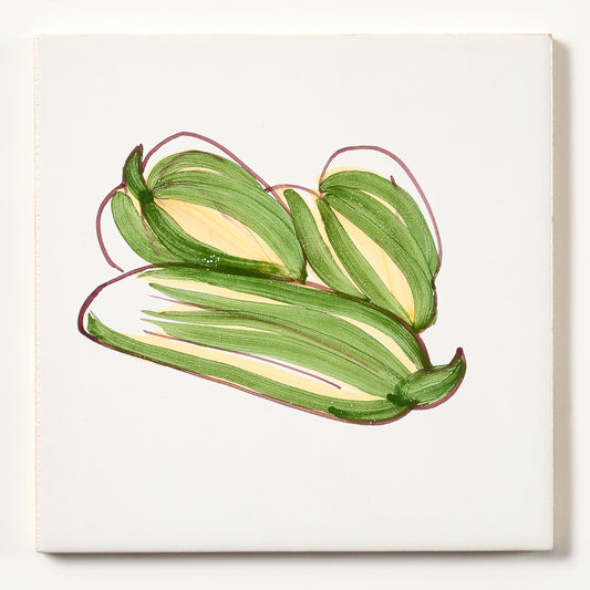1980s White Hand Painted Portuguese Squash Trio Wall Tile