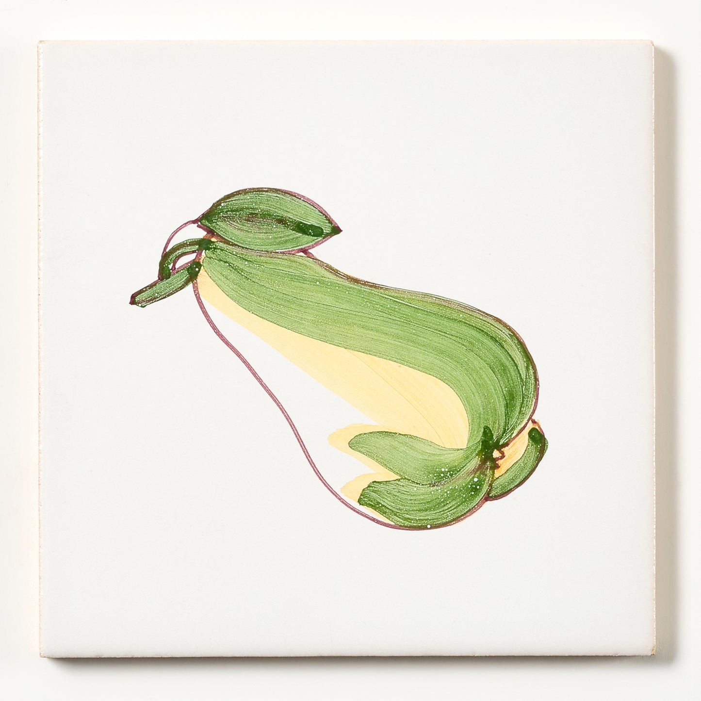 1980s White Hand Painted Portuguese Squash Wall Tile