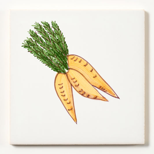 1980s White Hand Painted Portuguese Carrot Wall Tile
