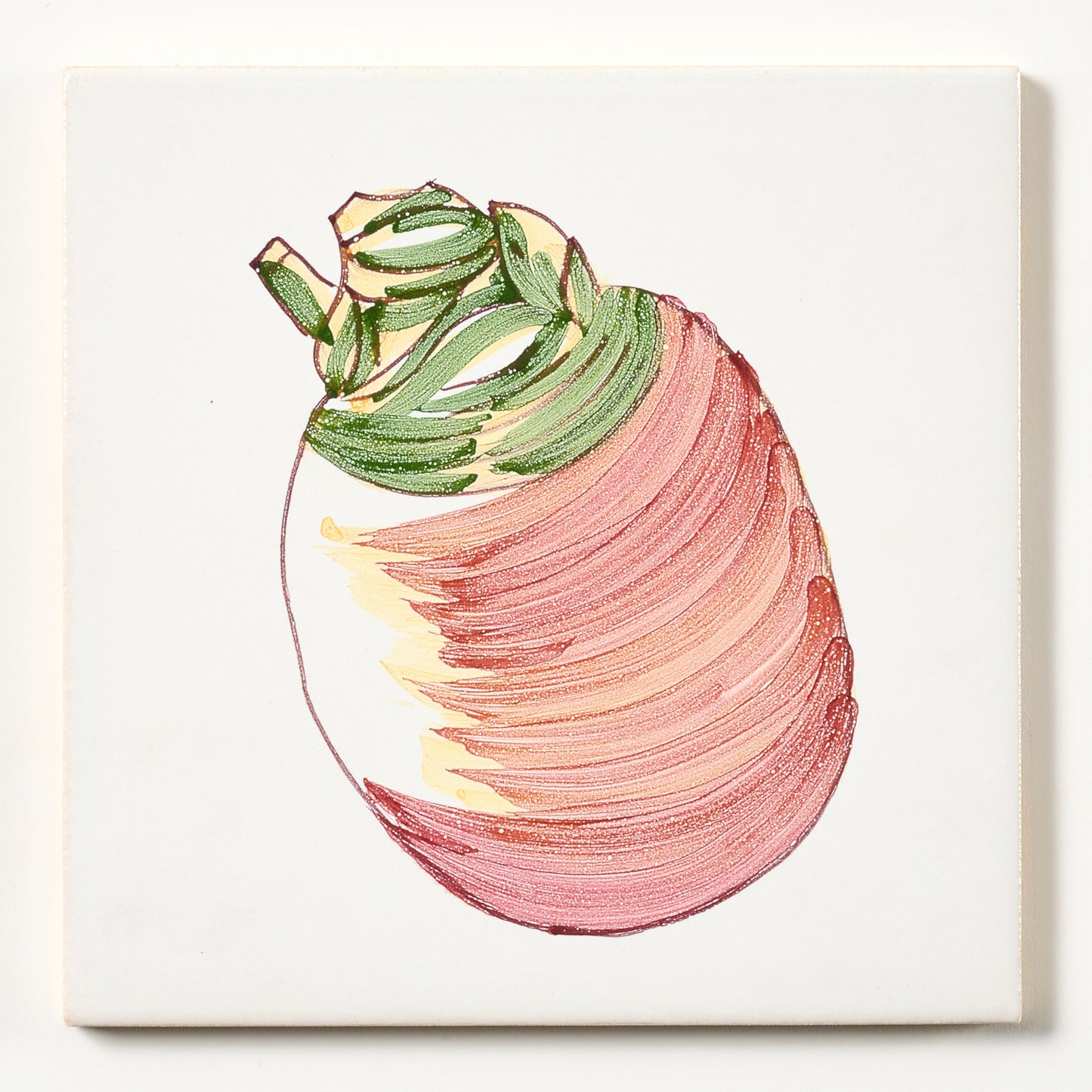 1980s White Hand Painted Portuguese Radish Wall Tile