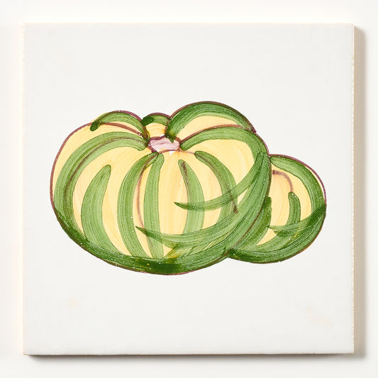 1980s White Hand Painted Portuguese Pumpkin Wall Tile