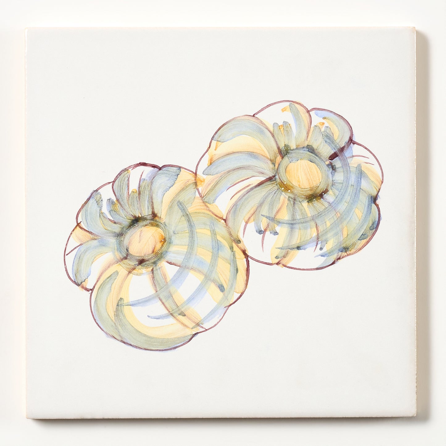 1980s White Hand Painted Portuguese Garlic Wall Tile