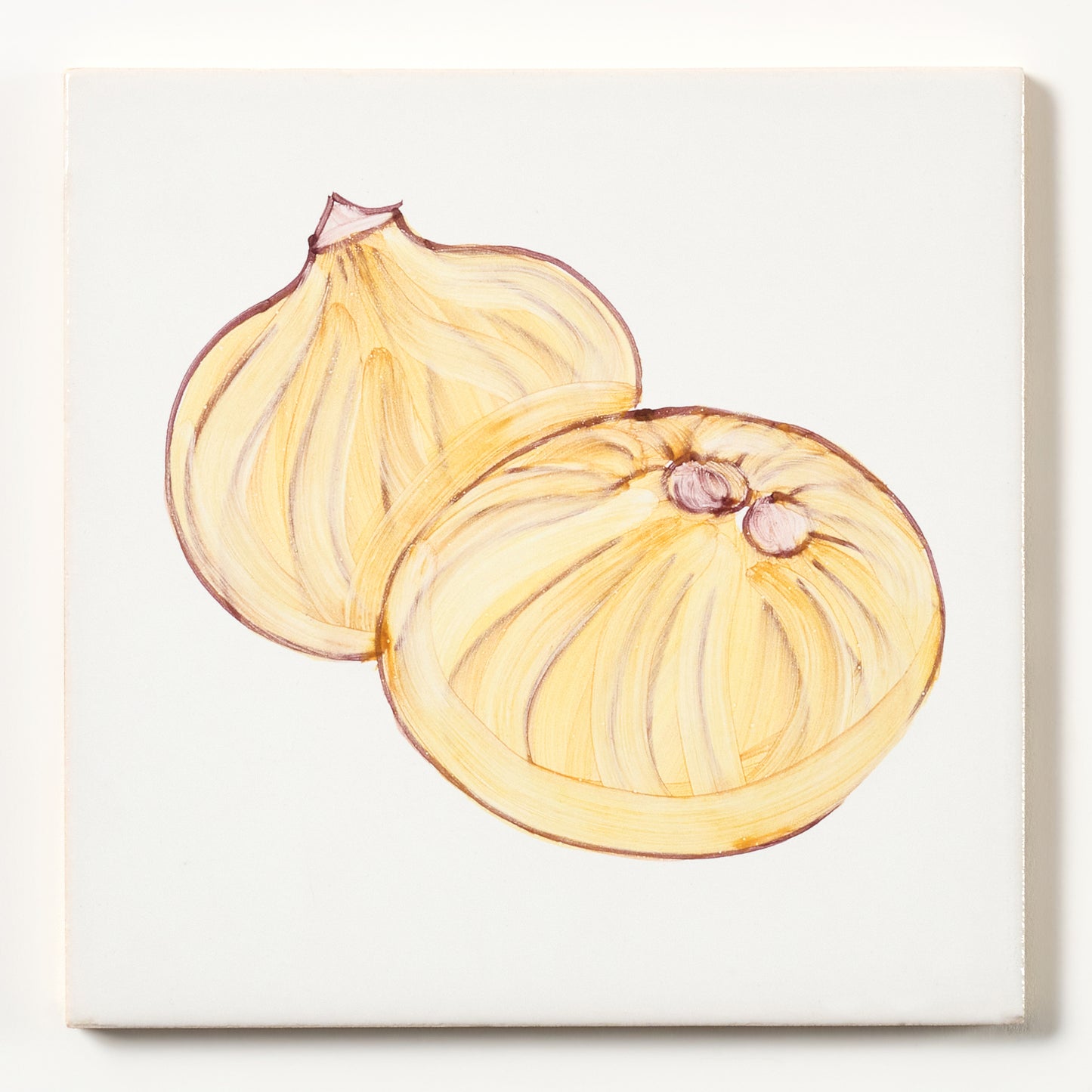 1980s White Hand Painted Portuguese Onion Wall Tile