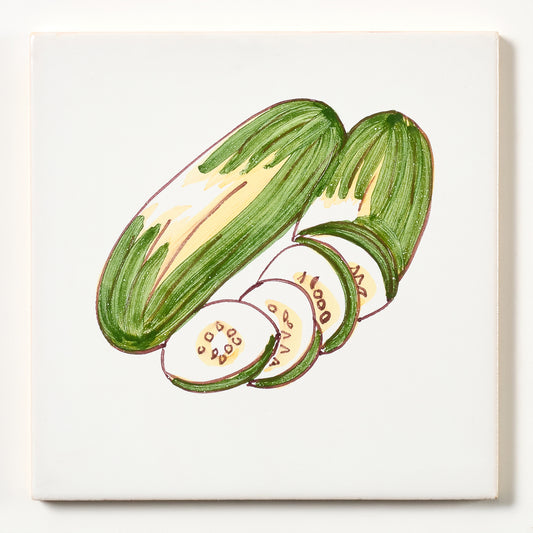 1980s White Hand Painted Portuguese Zucchini Wall Tile