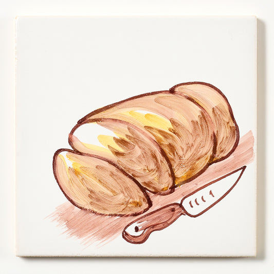 1980s White Hand Painted Portuguese Bread Loaf Wall Tile