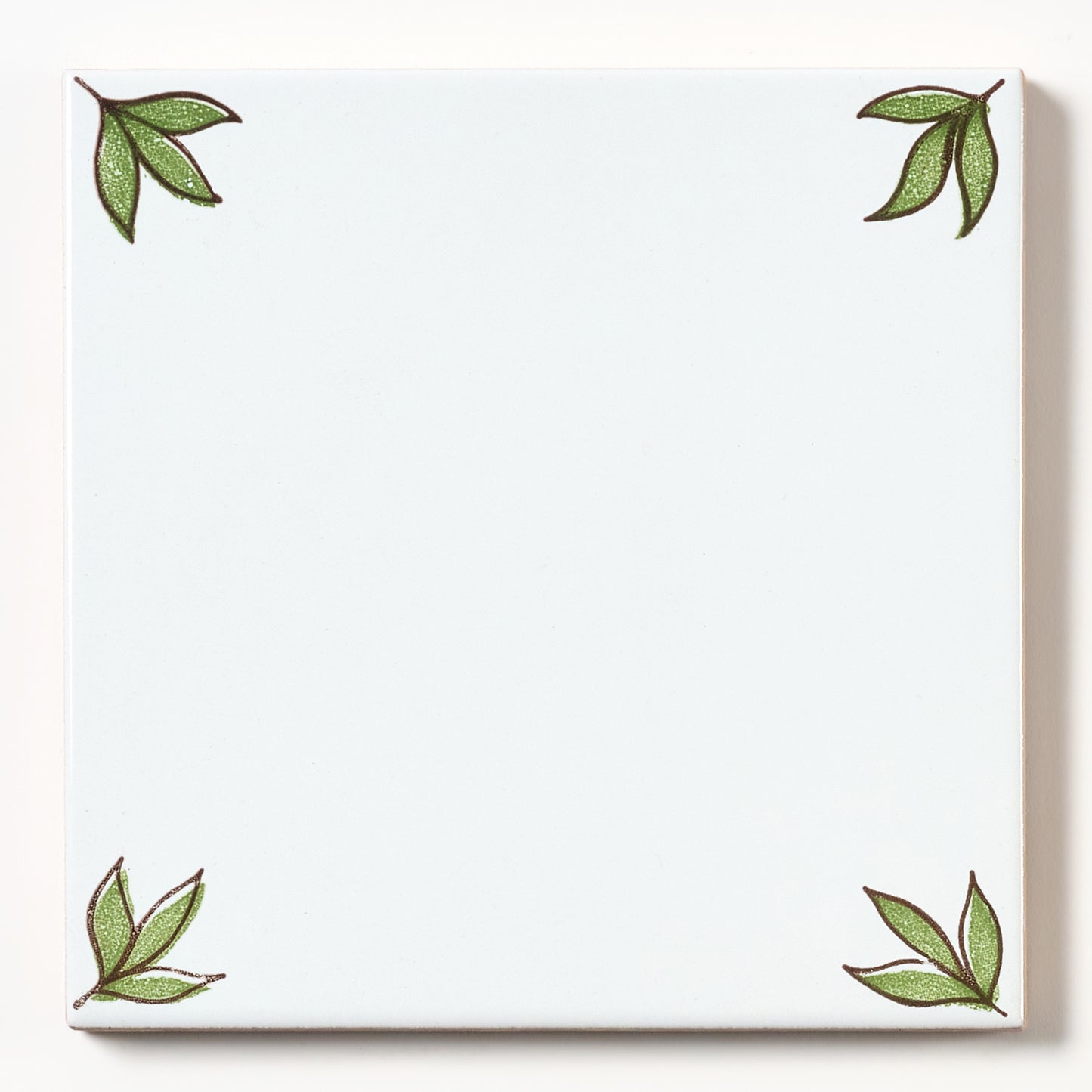 1980s White Hand Painted Italian Made Leaf Corners Wall Tile