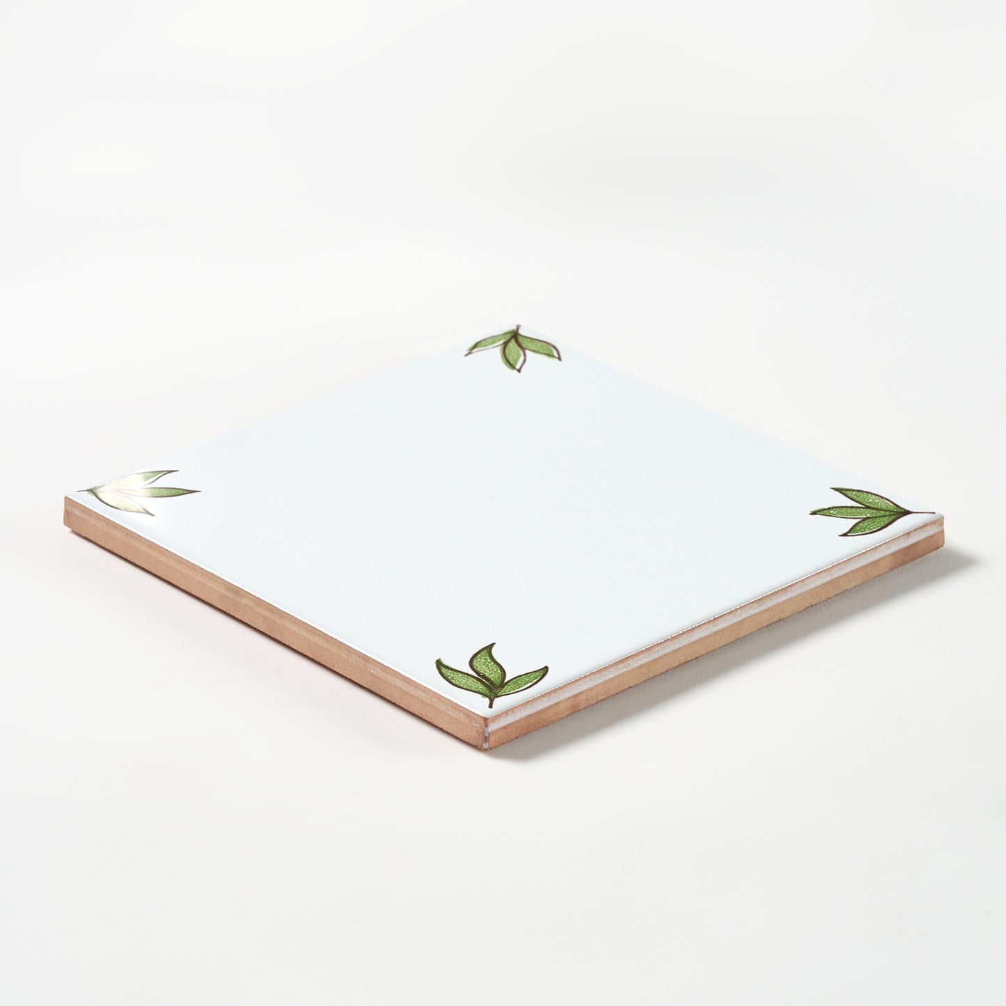 1980s White Hand Painted Italian Made Leaf Corners Wall Tile
