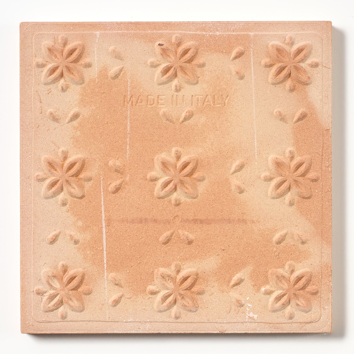 1980s Biscuit Hand Painted Italian Made Floral Corners Wall Tile