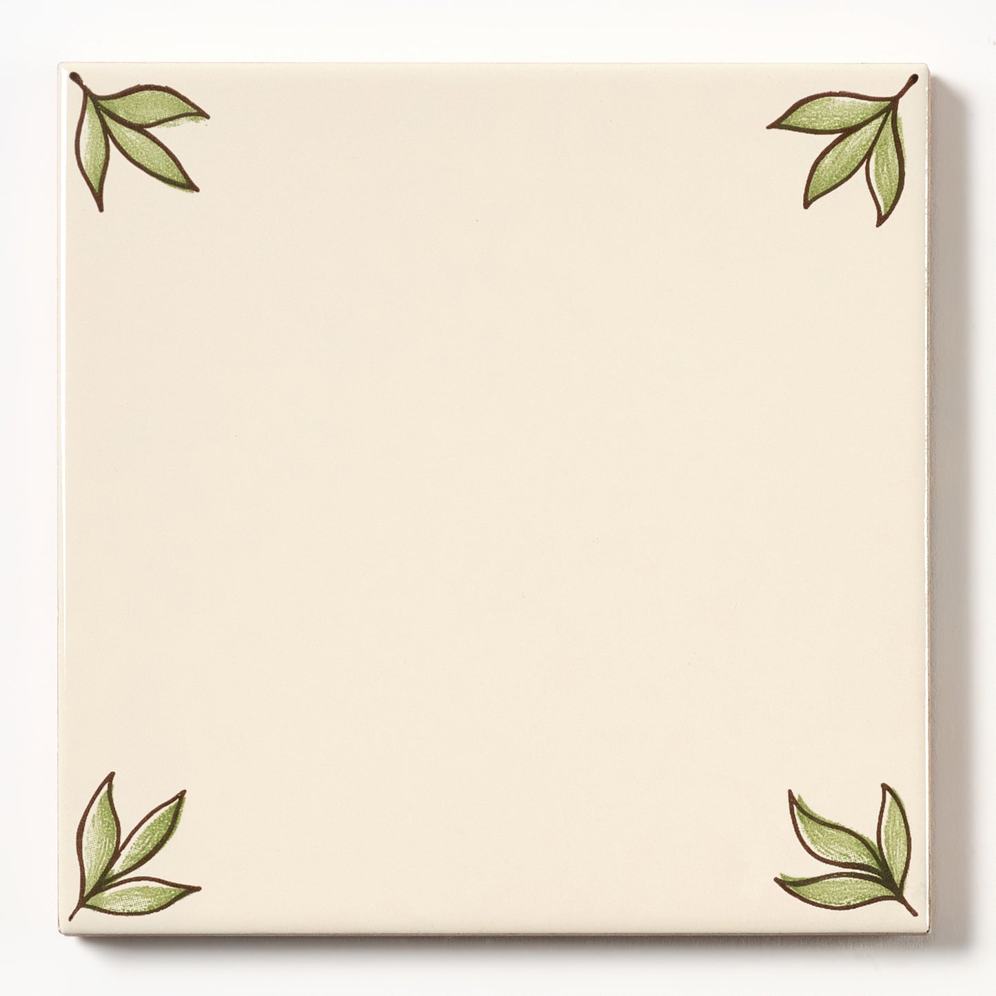 1980s Biscuit Hand Painted Italian Made Leaf Corners Wall Tile