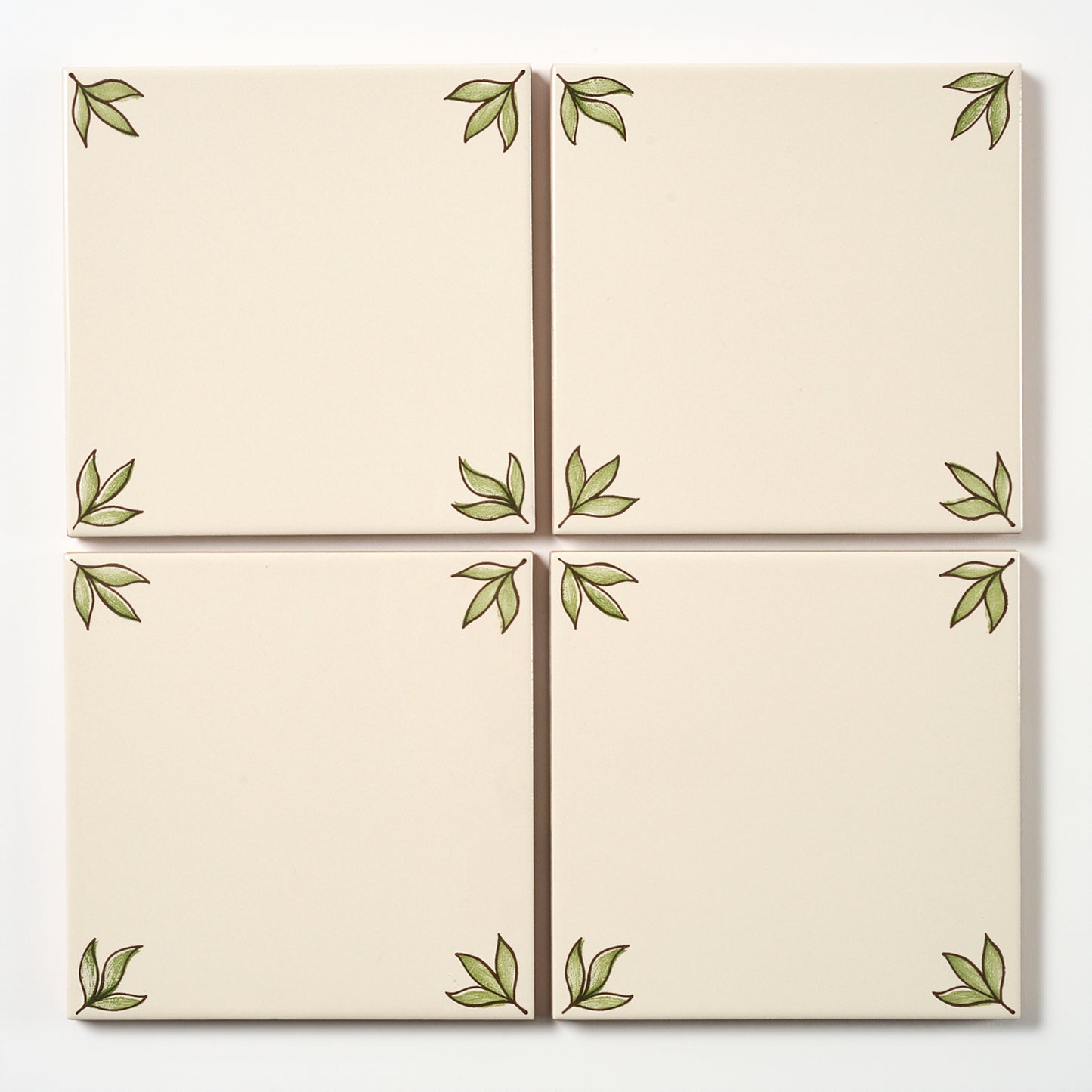 1980s Biscuit Hand Painted Italian Made Leaf Corners Wall Tile
